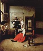 Pieter de Hooch Weintrinkende woman in the middle of these men Germany oil painting artist